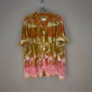 Dress-U-ll By Sharon Pleated Flowy Blouse Multicolor Size 18, Boho, Beach